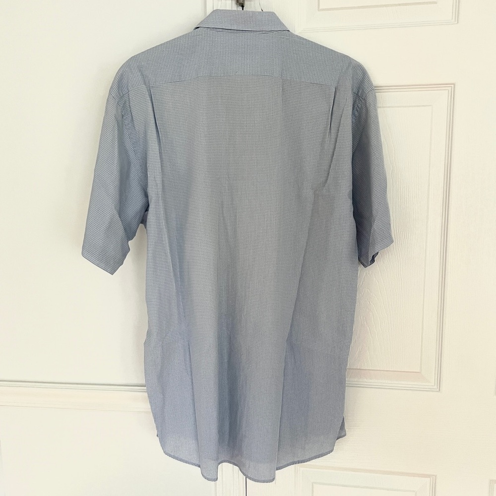 GIEVES & HAWKES Short Sleeve Light blue Shirt gingham embroidery Logo size 43/17 - Picture 10 of 12